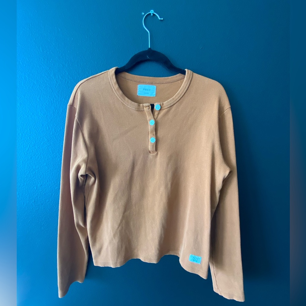 P & Co. Women’s Ribbed Henley (Rust Color)